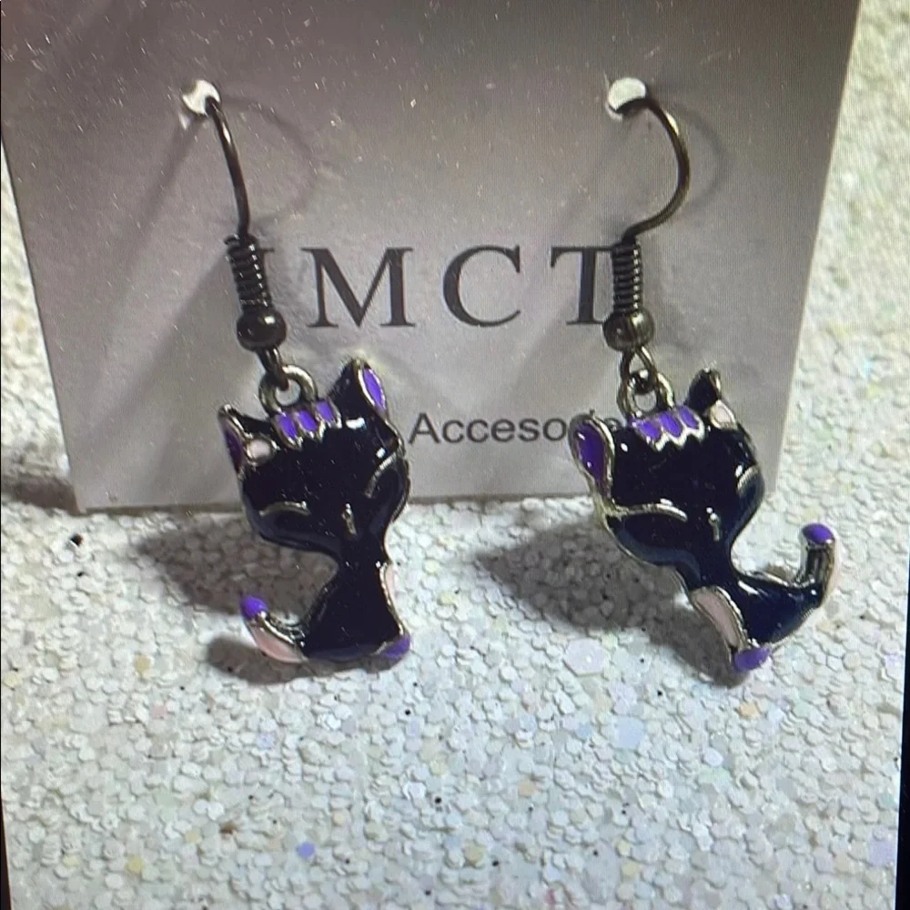 Black and Purple Cat Earrings